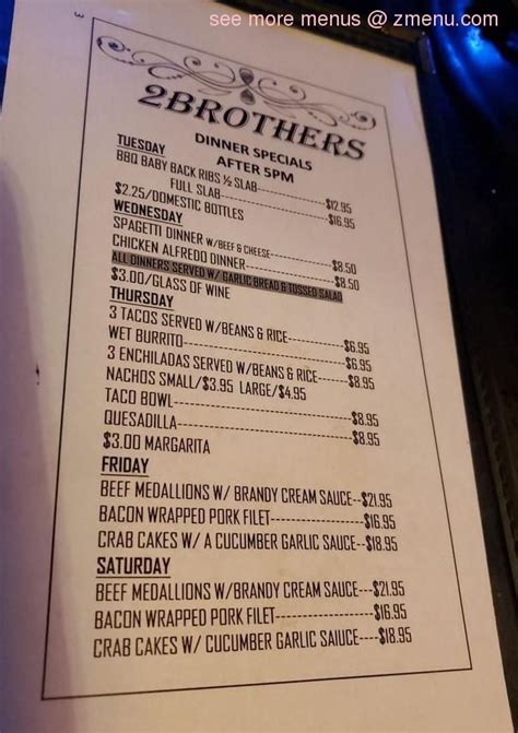 Online Menu Of 2 Brothers Bar And Restaurant Restaurant Decatur Indiana