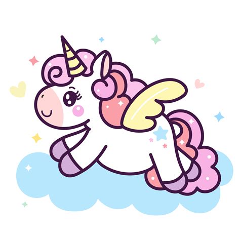 Kawaii Unicorn Cartoon On Cloud Cute Animal Character With Mini Heart