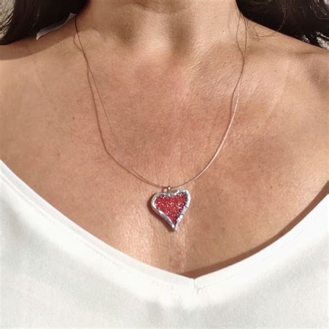 Red Heart Pendant Crystal Heart Necklace Tiffany Heart Etsy