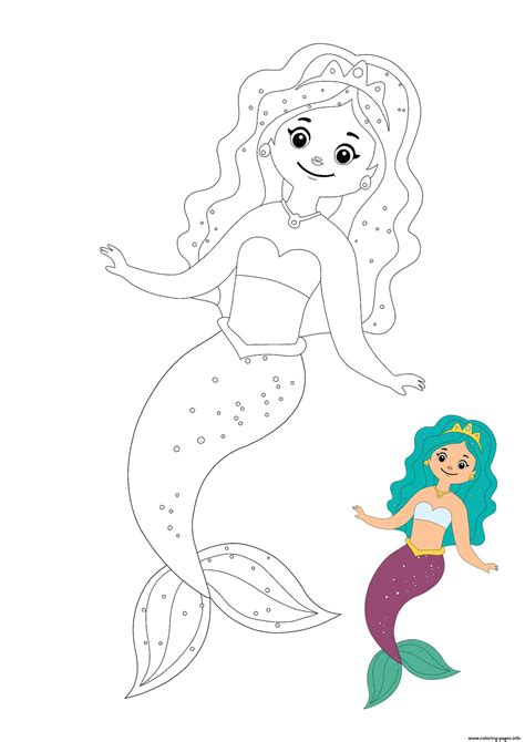 Mermaid Princess With Crown Coloring Page Printable