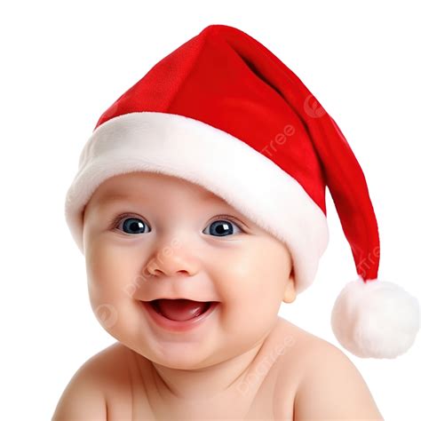 Beautiful Funny Baby In A Christmas Hat Isolated On White Funny Baby