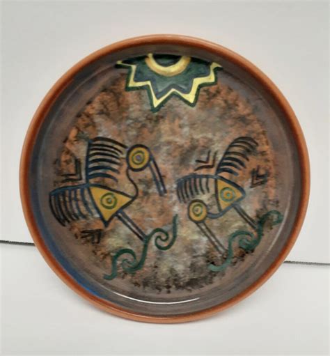Pablo Seminario Hand Painted Clay Pottery Plate Dish 71 4 Made In Peru