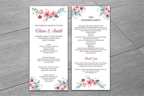 Wedding Program Template Indesign Ms Word Template Card