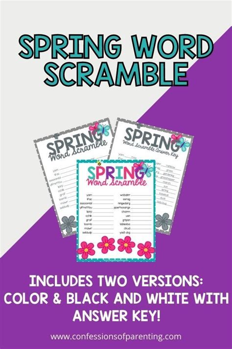 Spring Word Scramble With The Words Spring And Flowers On It Including