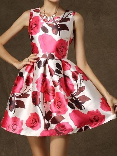 Glamorous Rose Printing Sleeveless Ball Gown Ladies Casual Dress Retro