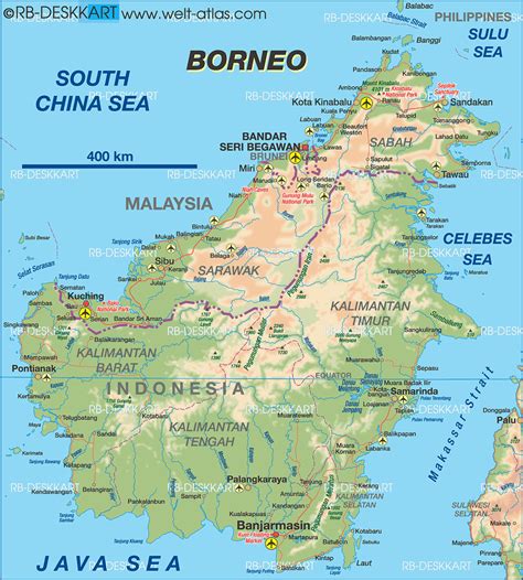 Map Of Borneo Island In Indonesia Malaysia Brunei Welt Atlasde