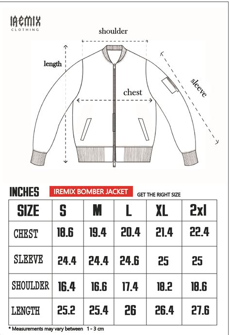 Size Chart For Jackets