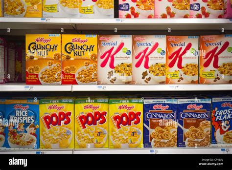 Boxes Of Kelloggs Breakfast Cereals In The Grocery Department Of A