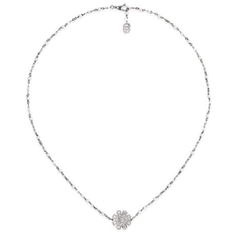 Gucci Gg Running 18ct White Gold Flower Gg Detail Necklace With