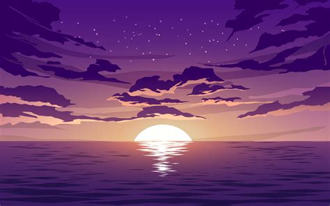Vector Sea Sunset With Clouds 2042709 Vector Art At Vecteezy