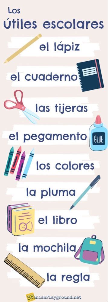 Spanish Vocabulary Infographics Spanish Playground School Supplies