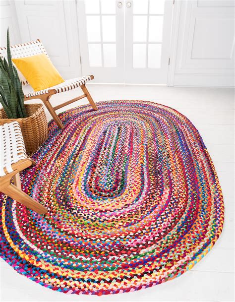 Multicolor 3 3 X 5 Braided Chindi Oval Rug