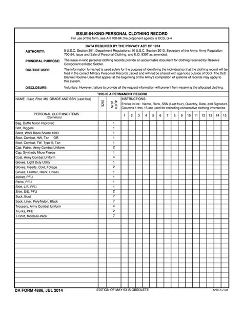 Army Clothing Record Fill Out And Sign Online Dochub