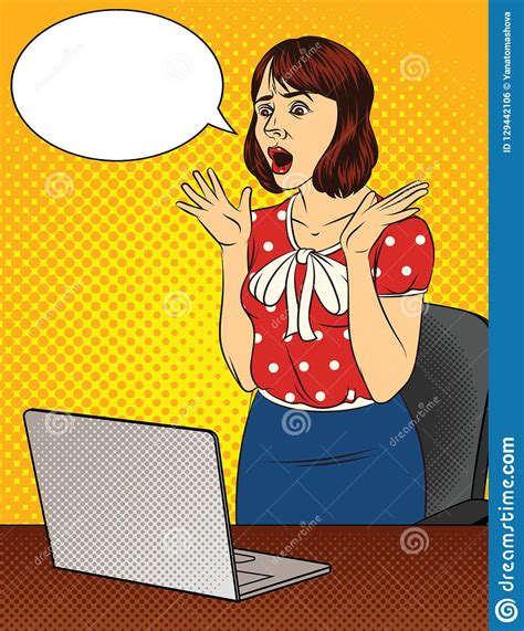 Vector Color Illustration Of A Shocked Woman In The Office Stock