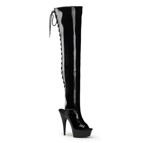 Black Patent Thigh Boots Large Fitting Up To Uk Size 13 Sexy Shooz