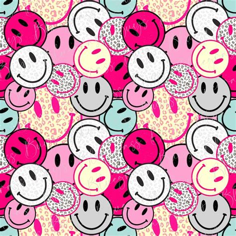 Leopard Retro Smiley Face Seamless Pattern Seamless Happy Etsy