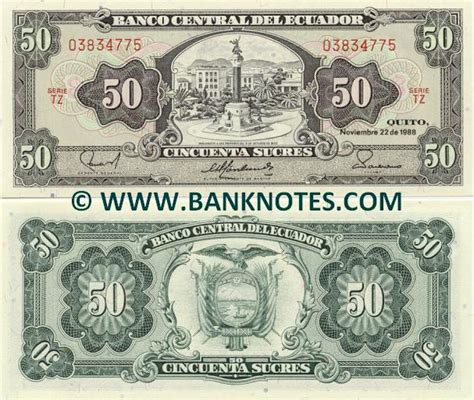 Ecuador 50 Sucres 1988 Ecuadorian Currency Bank Notes Paper Money