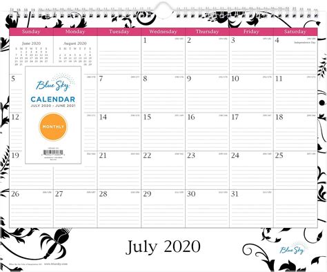 Blue Sky 2020 2021 Academic Year Monthly Wall Calendar Twin Wire