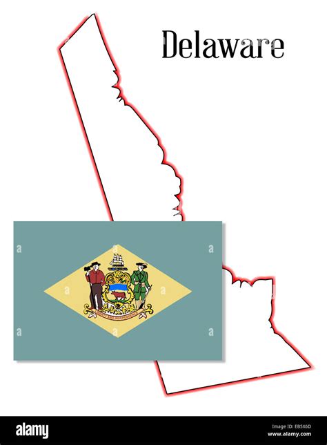 Mapa De Contorno Del Estado De Delaware Con Bandera Inset Fotografía De
