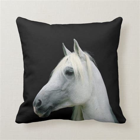 White Horse Head On Black Pillow Cushion