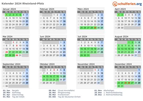 Kalender 2024 Ferien Rheinland Pfalz Feiertage