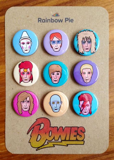 David Bowie S Set Of 9 Pin Badges Or Magnets — Rainbow Pie Rainbow