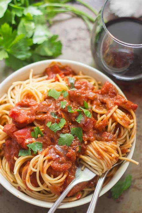 Cook pasta according to package directions. Spaghetti in Spicy (Vegan!) Tomato Cream Sauce ...