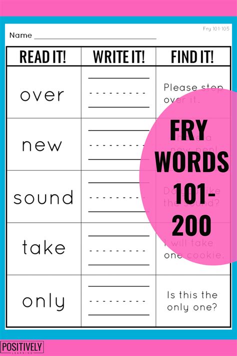 Fry Word Activities Printable
