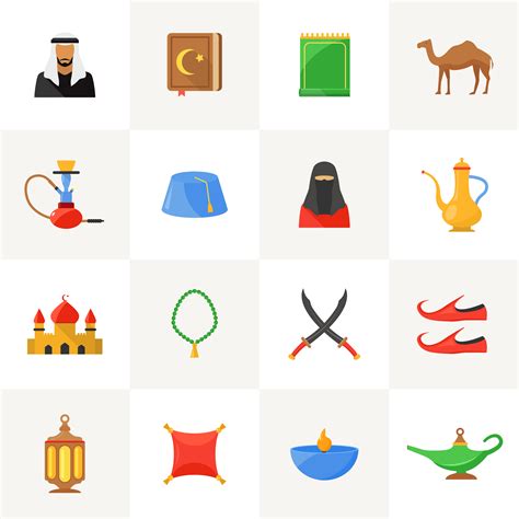 Arabic Culture Icons Set 472362 Vector Art At Vecteezy