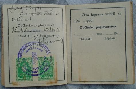Osobna iskaznica iz doba NDH za 1944 i 1945 godinu