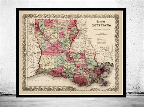 Old Map Louisiana State 1865 Vintage Map Wall Map Print Vintage Maps