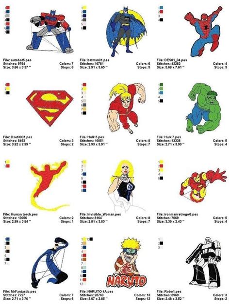 Super Heroes 1 19 Embroidery Designs Embroidery Designs