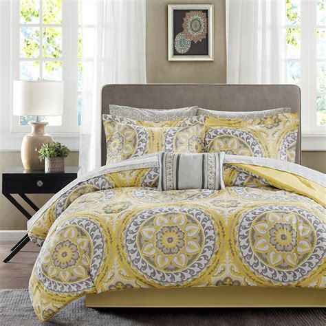 The most common grey comforter set material is cotton. Yellow & Grey Oversize Medallions Comforter Set AND ...