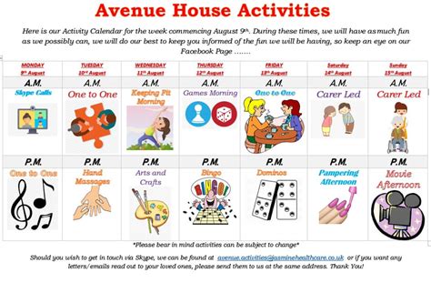 Activities Planner For Avenue House Nursing And Care Home