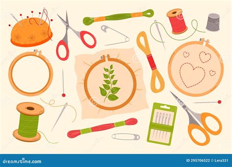 Set Of Tools For Embroidery Vector Illustration Stock Illustration