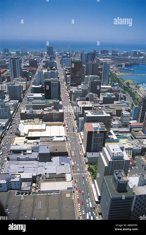 Aerial View Of Durban City Looking East Down Smith And West Streets