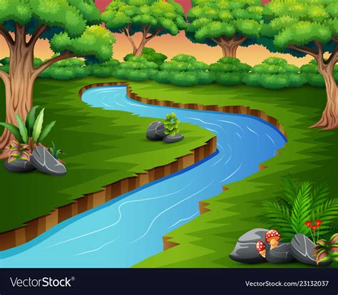 Nature Scene River In Forest Royalty Free Vector Image