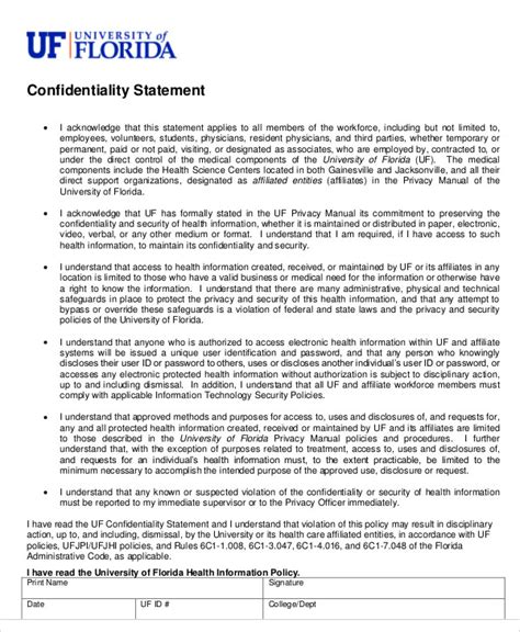Free 10 Sample Confidentiality Statement Templates In Pdf Ms Word