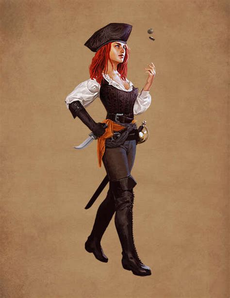 Red Haired Female Pirate Character Stock Art Freehand Transmute