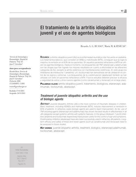 PDF El tratamiento de la artritis idiopática juvenil y el uso de