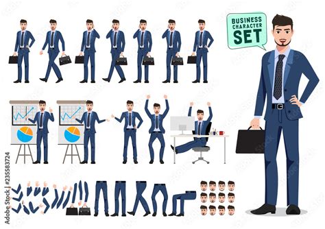 Male Business Character Vector Set Business Man Cartoon Character