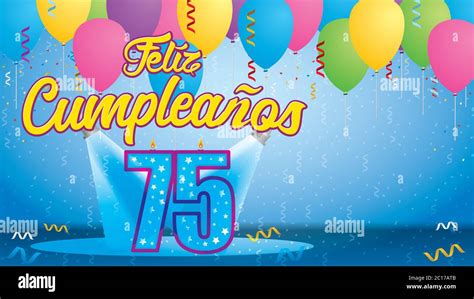 Feliz Cumpleanos 75 Greeting Card Candle Lit In The Form Of A Number