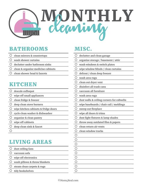 New Monthly Cleaning Schedule Template Xls Xlsformat Xlstemplates