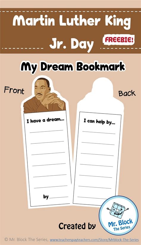 Martin Luther King Activities For All My Dream Bookmark Printable My