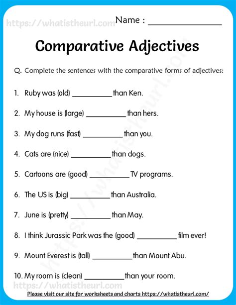 Comparative Adjectives Worksheet Grade 5 Adjectiveworksheets Net