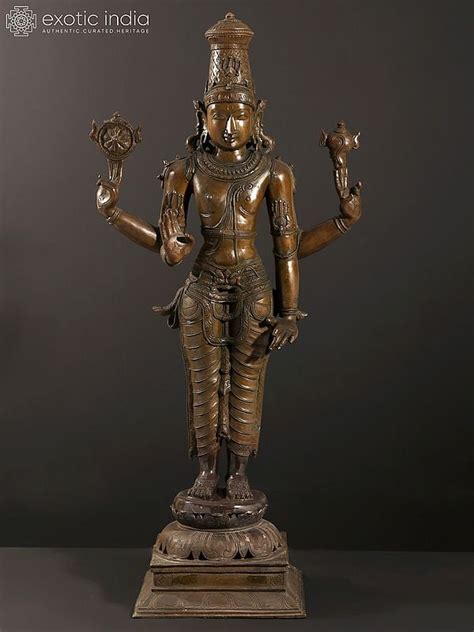 36 Large Four Armed Standing Lord Vishnu Bronze Sculpture Exotic