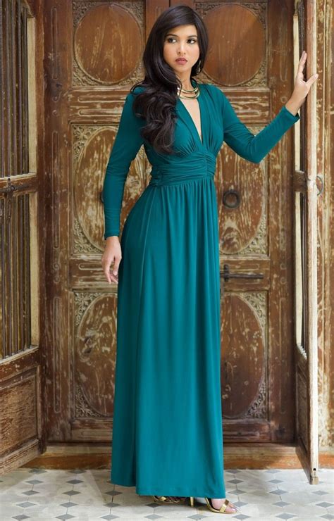Paige Elegant Evening Maxi Dress Gown Long Sleeve Stretchy Outfit