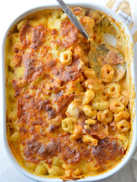 Top with mozzarella and parmesean. Cheesy Baked Tortellini Casserole
