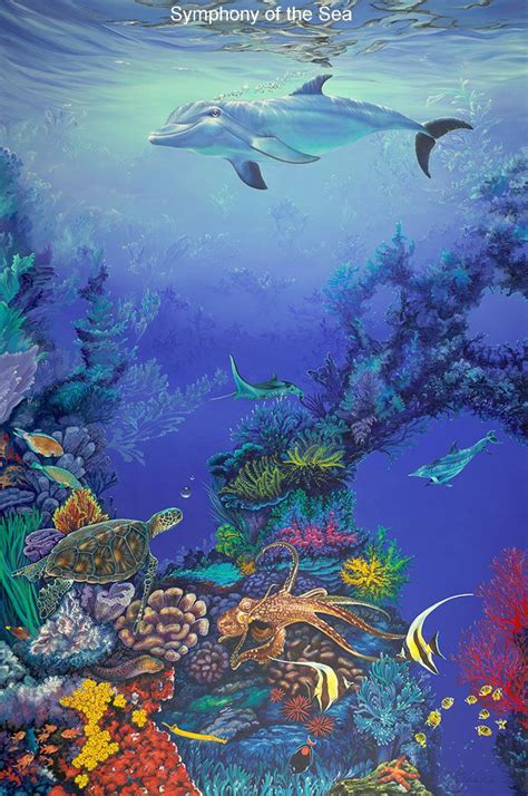 Symphony Of The Sea By Belinda Leigh ~ Dolphin Turtle Octopus Coral Reef Tropical Fish Under Sea