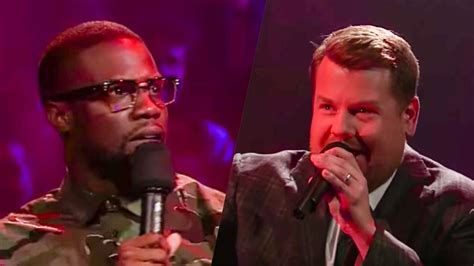 watch kevin hart james corden s heated rap battle on late late show